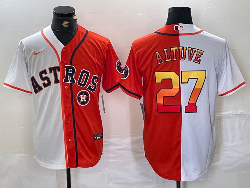 Men Houston Astros #27 Altuve White orange Nike 2024 MLB Jersey style 3